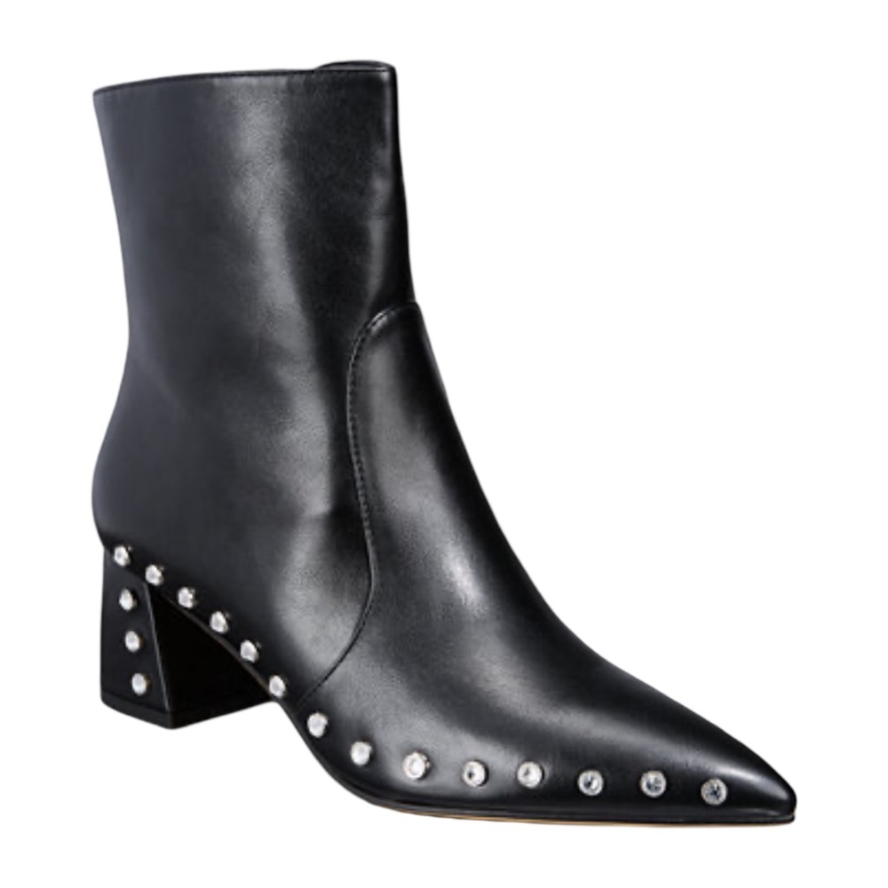 Vaila Diana Rhinestone Trim Black Pointed Toe Mid Calf Boots Black Size 13 NIB